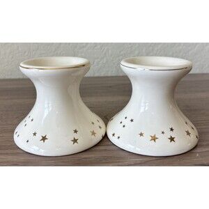 Set Of 2 VTG Taper Candle Holders, Celestial Gold Stars Bougeoir
